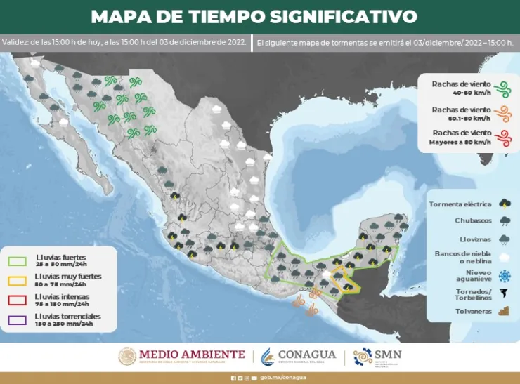 Clima en México 3 de diciembre