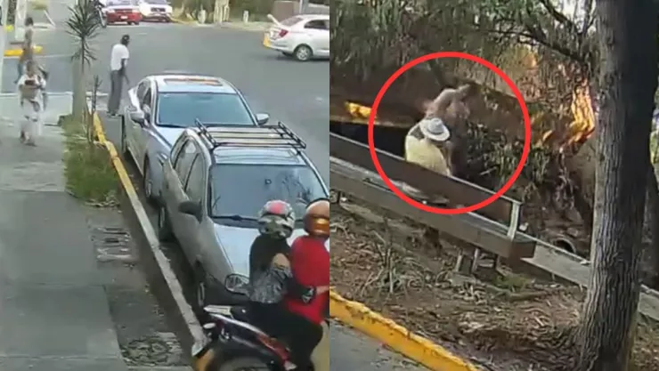Video Hombre en situación de calle ataca brutalmente a un abuelito sentado en una banca en Morelia