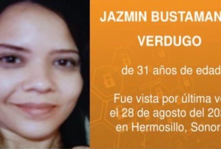 Activan ficha de búsqueda para encontrar a Jazmín Bustamante Verdugo, desaparecida en Hermosillo. En la imagen se ve la foto de la joven extraviada y su ficha de búsqueda urgente.