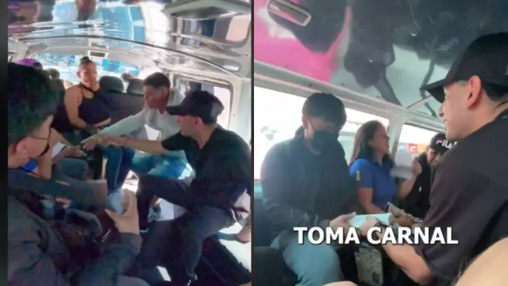 VIDEO_ Finge asalto a pasajeros de combi y les regala celulares