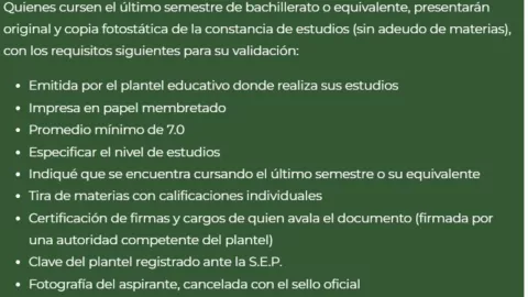 Constancia de Estudios para ingresar a la Universidad del Ejército