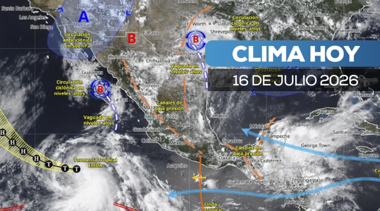 Clima en México afectado por el monzón mexicano hoy jueves 16 de julio 2026