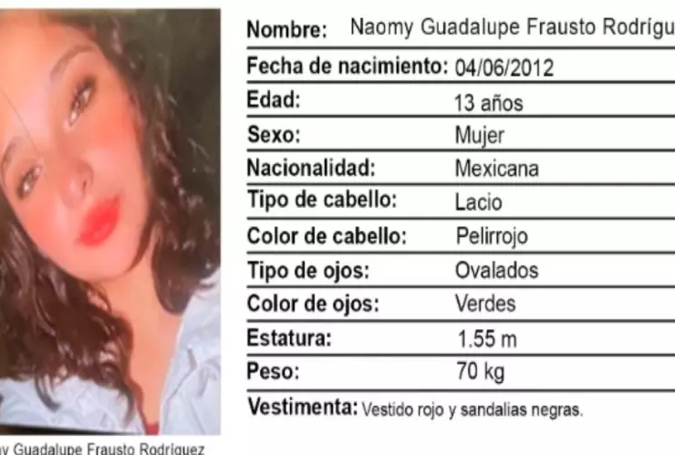 Activan Alerta Amber en Guanajuato por desaparición de dos menores. En la imagen se observa la ficha de búsqueda de Naomy Frausto Rodríguez, menor desaparecida en León.