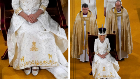Camila homenajea a Isabel II y sus corgis durante la coronación del Rey Carlos III