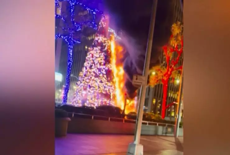 Hombre incendia árbol de Navidad en Nueva York