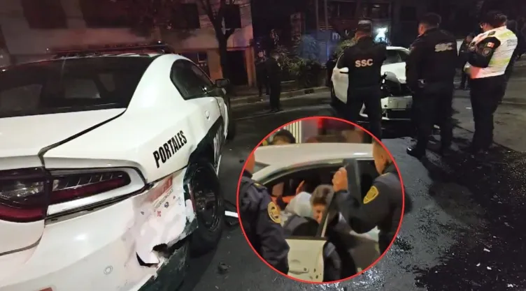 CDMX: Mujer evade el alcoholímetro, pero choca contra una patrulla en la Narvarte