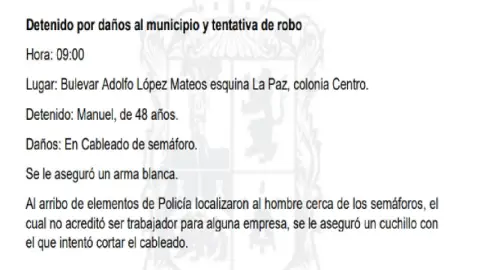 Sorprenden a hombre robando cableado en zona centro