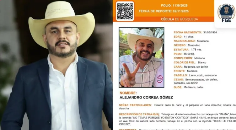 Ficha de búsqueda de Alejandro Correa, exalcalde de Zinapécuaro