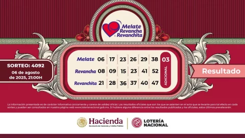 Resultado Melate 4092: Aquí el ganador de la Lotería Nacional sorteo miércoles 6 de agosto de 2025