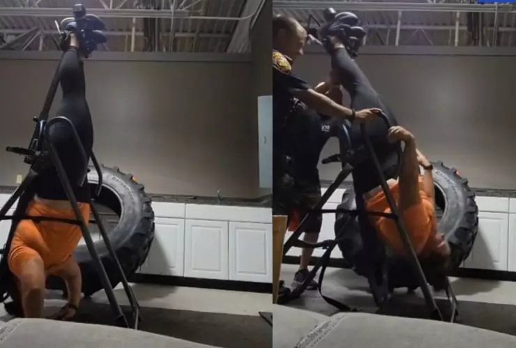 Mujer pide ayuda al 911 al quedar atorada en máquina del gym.jpg