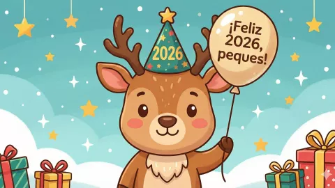Ilustración Divertida para los Niños Feliz Año Nuevo 2026