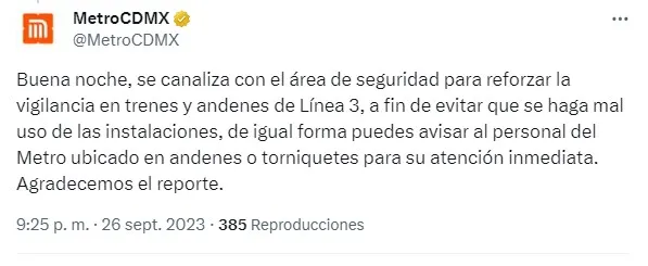 El Metro CDMX responde a la denuncia de una persona fumando aparente marihuana en un tren