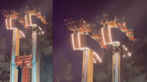 VIDEO: Terror en juego mecánico; pasajeros se quedaron de cabeza 30 minutos