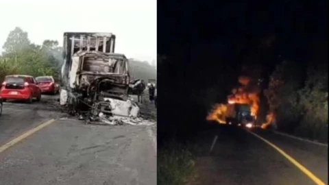 Queman camiones en Chiapas