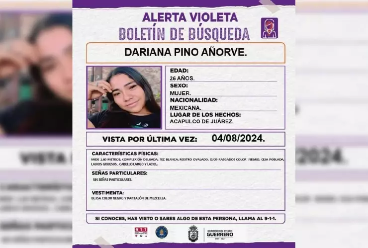 ALERTA VIOLETA: BUSCAN A DARIANA PINO AÑORVE