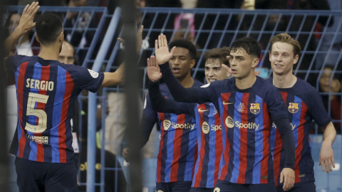 Barcelona celebra el gol de Gavi