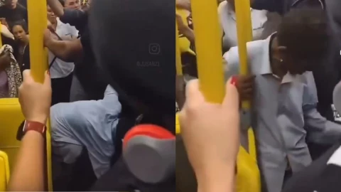 Mujer hacer del baño en autobús de Brasil