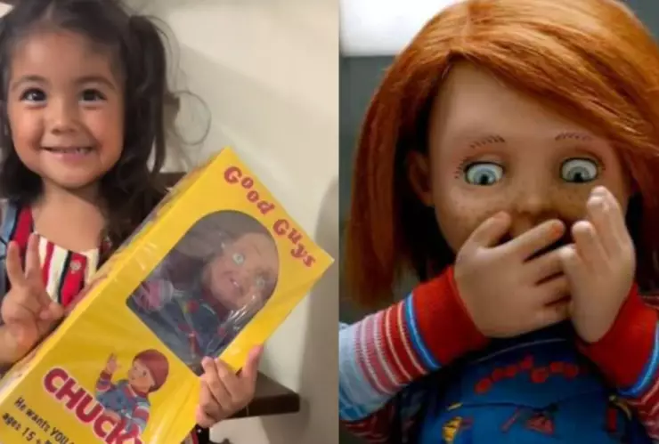 Niñanrecibe un Chucky de regalo