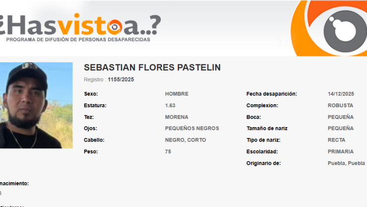 Sebastián Flores Pastelin es originario de Puebla y desapareció desde el 14 de diciembre en Berriozábal.