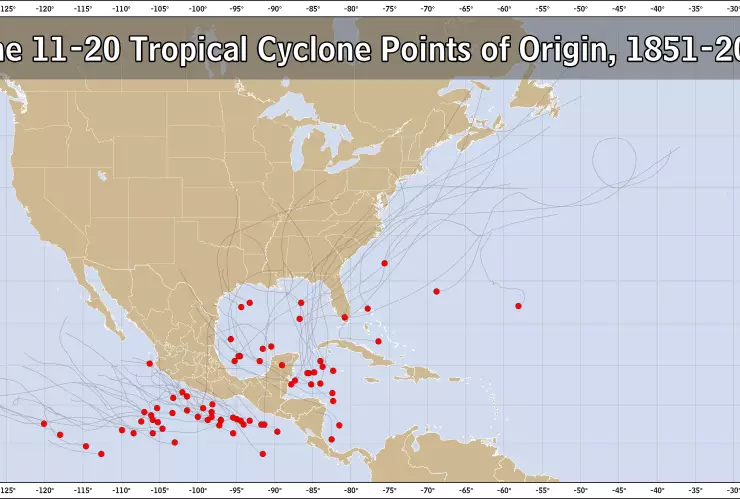 Las históricas apariciones de ciclones tropicales entre el 11 y 20 de junio junto a sus trayectorias