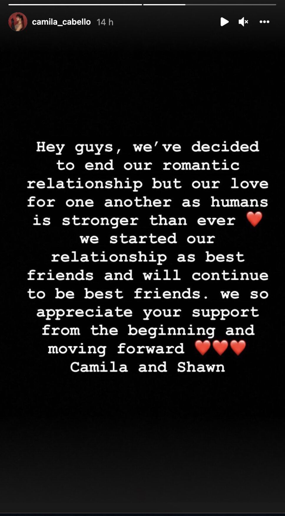 mensaje de reuptura de camila cabello y shawn mendez