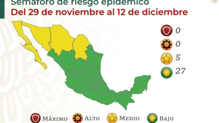 Semáforo Covid estados 29 noviembre 12 diciembre