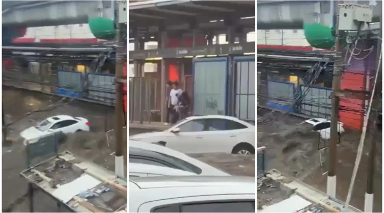 Rescatan a madre e hija atrapadas en auto tras inundación en Acapulco.