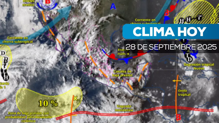 Clima extremo en México hoy 28 de septiembre 2025: sistema frontal y canales de baja presión generan lluvias fuertes