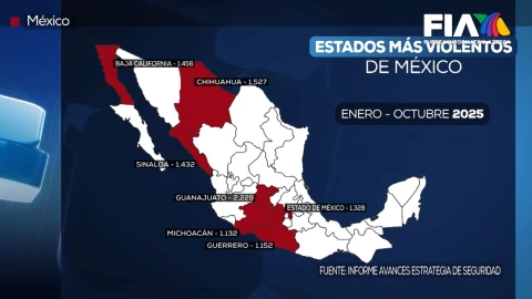 El mapa de la violencia en México: Siete estados concentran la mayoría de los asesinatos