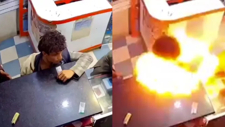 VIDEO: ¡IMÁGENES FUERTES! Hombre muerde la batería de su celular y le explota en la cara