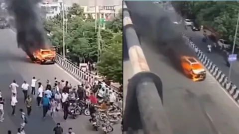 VIDEO: Así un auto en llamas se abalanzó sin control hacia personas en las calles de Nuevo León