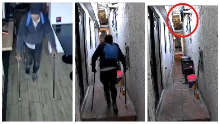 Ladrón en muletas escala pared para entrar a robar utensilios y dinero de un restaurante en Puebla| VIDEO
