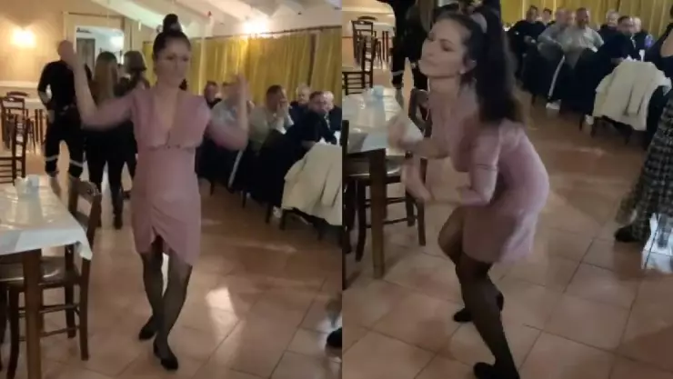 Mujer se luce bailando en fiesta godín.