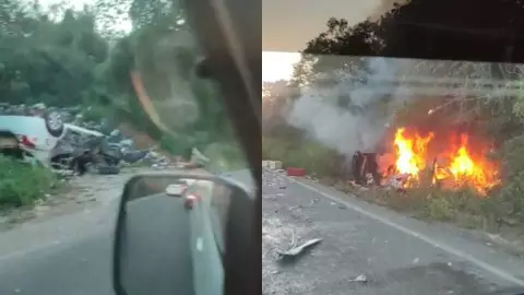 Autobús de pasajeros choca con varios vehículos; hay personas muertas