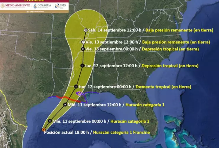 Trayectoria Huracan Francine