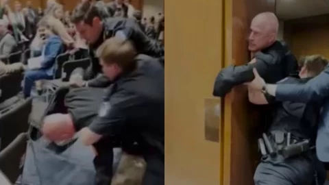 Protesta de Brina McGinnis en el Capitolio el 4 de marzo de 2026.