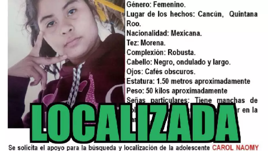 ¡ACTUALIZACIÓN! Localizan a Carol Naomy Radilla, adolescente desaparecida en Cancún desde el pasado 10 de agosto