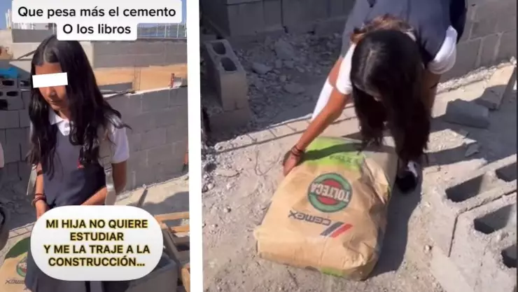 Papá albañil da lección a su hija