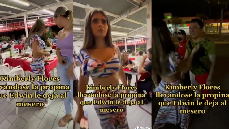 Captan a Kimberly Flores llevándose propina.jp