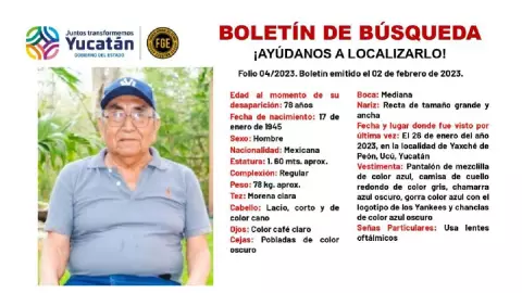 FGE emite boletín de búsqueda por adulto mayor desaparecido