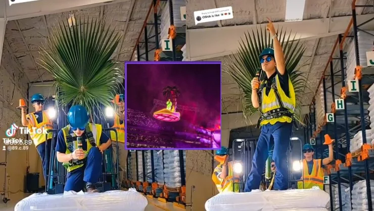 Trabajadores recrean concierto de Bad Bunny.