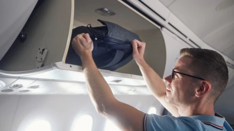 Man travel by airplane