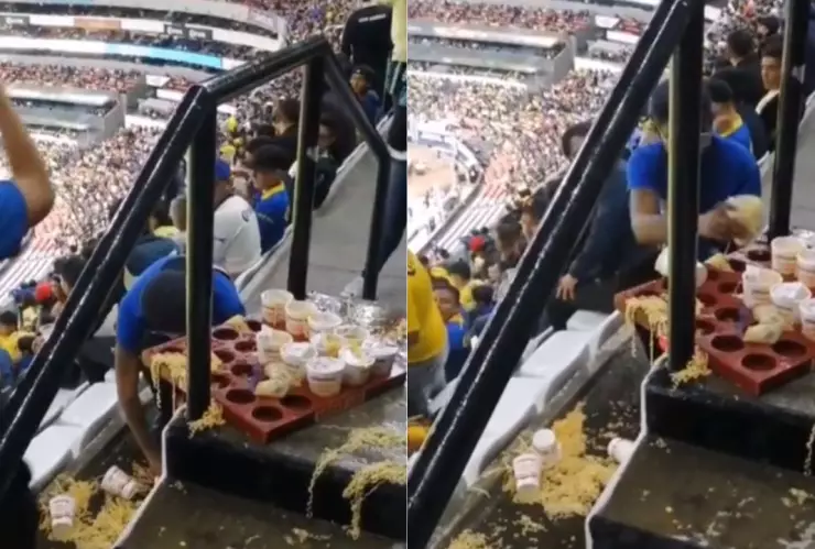 Vendedor del Estadio Azteca tira todas las sopas maruchan y se vuelve viral