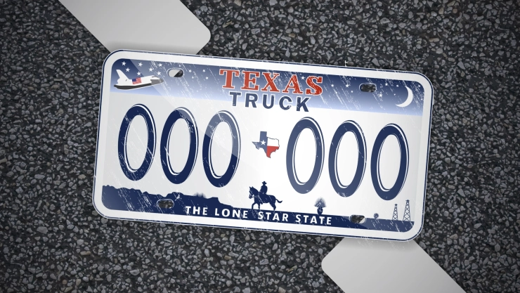Placa de camión del estado de Texas en la calle