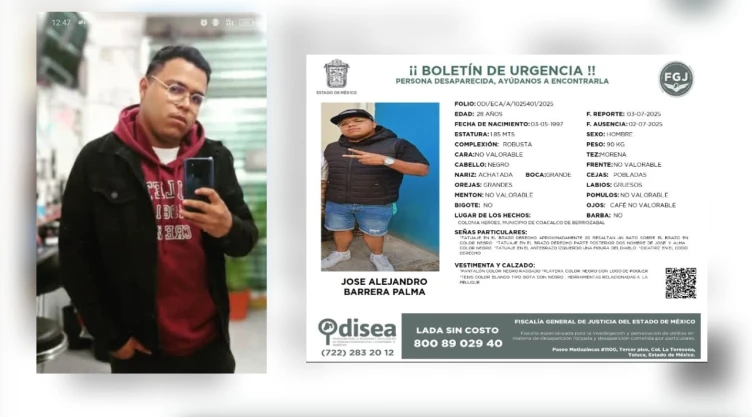 José Alejandro Barrera Palma desapareció camino a una peluquería en Ecatepec.