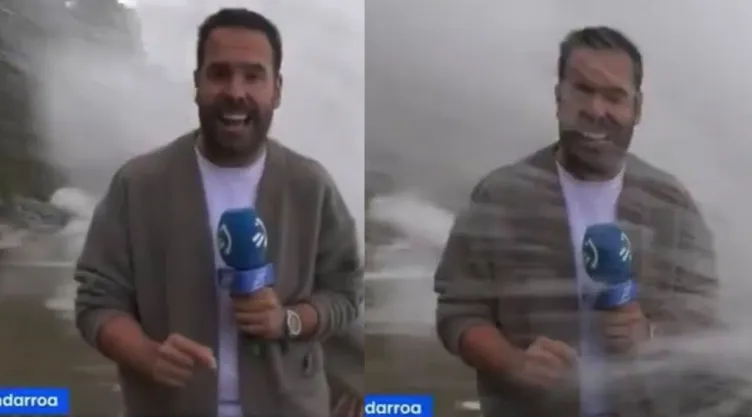Periodista es arrastrado por una ola