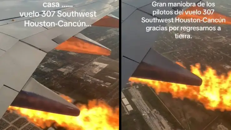 Turbina de avión se incendia en pleno vuelo rumbo a Cancún, pasajeros grabaron el momento (VIDEOS)