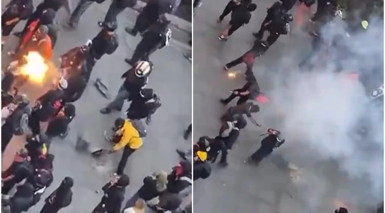 Video de la explosión de bomba molotov a encapuchado en marcha 2 de octubre CDMX.