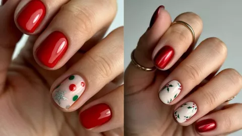 7 diseños solo con color rojo que puedes usar en uñas cortas.