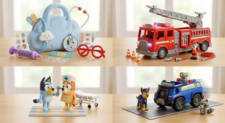 Juguetes Bluey y Paw Patrol profesiones